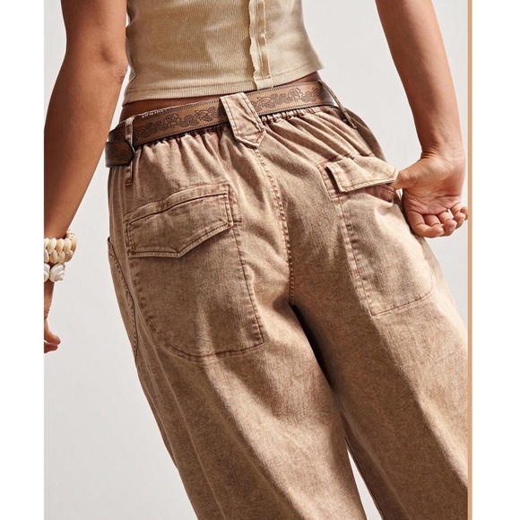 Mineral Wash Pockets Tie Cuff Denim Cotton Pants - Picture 5 of 7